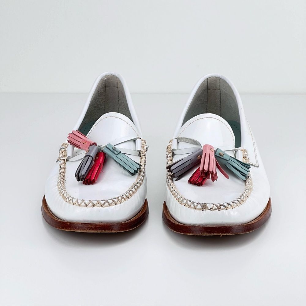 Bass White Weegens Pastel Tassels Slip On Preppy Academia Sz 7 Patent Leather - Picture 6 of 13